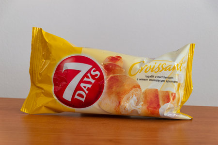 Pruszcz Gdanski, Poland - March 3, 2024: 7 days croissant with spumante flavor filling.のeditorial素材