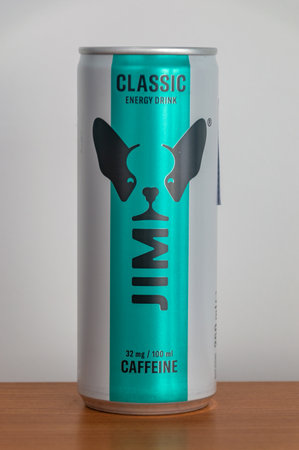 Pruszcz Gdanski, Poland - March 15, 2024: Jim classic energy drink.のeditorial素材