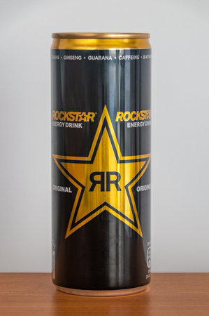 Pruszcz Gdanski, Poland - March 15, 2024: Can of Rockstar energy drink.のeditorial素材