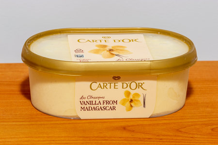 Pruszcz Gdanski, Poland - March 29, 2024: Carte D'or ice cream with vanilla from madagascar.のeditorial素材
