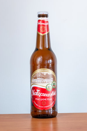 Pruszcz Gdanski, Poland - March 30, 2024: Bottle of Naleczowskie beer.のeditorial素材