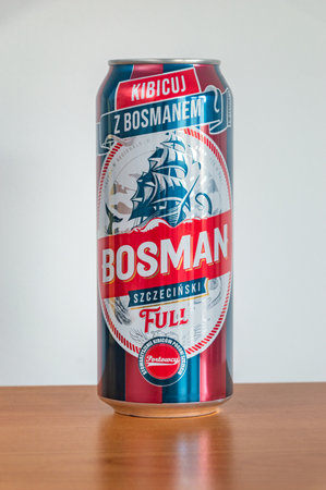 Pruszcz Gdanski, Poland - April 1, 2024: Can of Bosman Szczecinski full beer.のeditorial素材