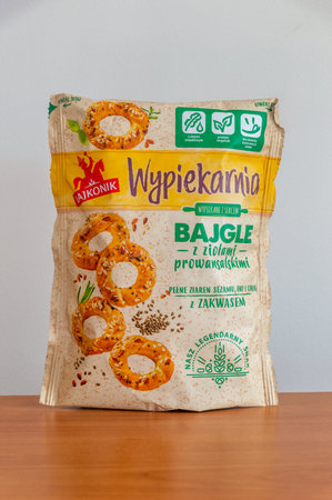 Pruszcz Gdanski, Poland - April 1, 2024: Lajkonik bagels with Provencal herbs.のeditorial素材