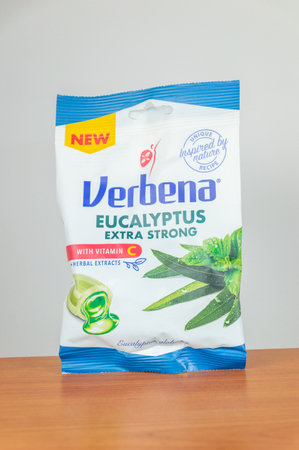 Pruszcz Gdanski, Poland - April 1, 2024: Verbena eucalyptus extra strong, herbal candy.のeditorial素材