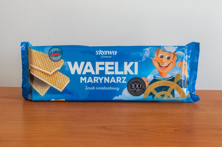 Pruszcz Gdanski, Poland - April 1, 2024: Skawa Wadowice dziennik waffles cream flavor.のeditorial素材