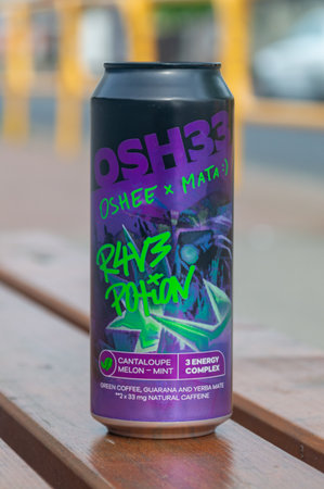 Aleksandrow Lodzki, Poland - April 14, 2024: Can of Osh33 Mata.