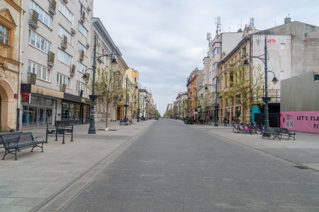 Lodz, Poland - April 14, 2024: View on Piotrkowska street.のeditorial素材