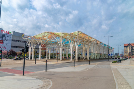 Lodz, Poland - April 14, 2024: Piotrkowska center tram stop.のeditorial素材