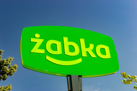 Jarocin, Poland - May 1, 2024: Logo of Zabka convenience stores.のeditorial素材