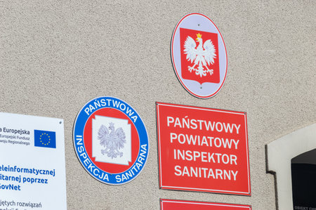Jarocin, Poland - May 1, 2024: Emblem of State Sanitary Inspectorate.のeditorial素材