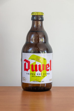 Pruszcz Gdanski, Poland - May 11, 2024: Bottle of Duvel tripel hop citra belgian IPA beer.のeditorial素材