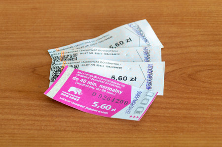 Pruszcz Gdanski, Poland - May 11, 2024: Tickets for public transport in Lodz.のeditorial素材