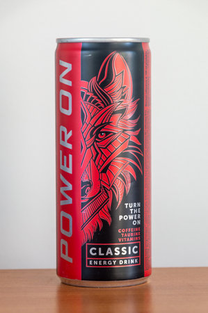 Pruszcz Gdanski, Poland - May 11, 2024: Power on classic energy drink.のeditorial素材
