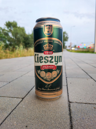 Bielsko-Biala, Poland - July 13, 2024: Cieszyn Pilsner beer.のeditorial素材
