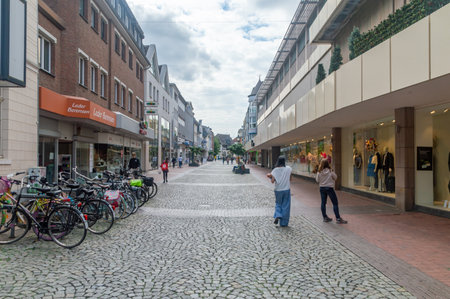 Moers, Germany - May 23, 2024: Pedestrian street in old town of Moers.のeditorial素材