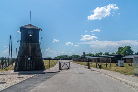 Lublin, Poland - May 26, 2024: Entrance gate to Majdanek Nazi concentration and extermination camp.のeditorial素材