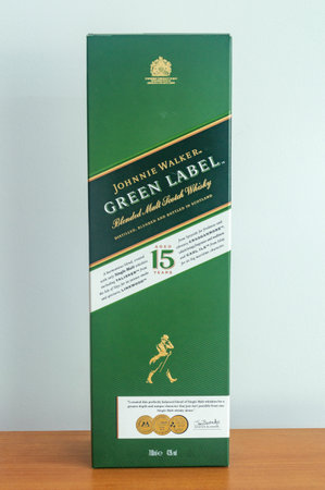 Pruszcz Gdanski, Poland - June 16, 2024: Box of Scotch whiskey Johnnie Walker Green Label.のeditorial素材