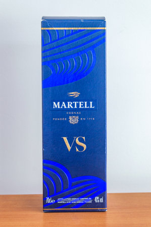 Pruszcz Gdanski, Poland - June 12, 2024: Box of Martell VS Cognac.のeditorial素材