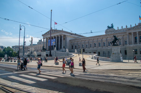 Vienna, Austria - June 8, 2024: The Austrian Parliament Building (Parlamentsgebaude) on the Ringstrasse, Innere Stadt.のeditorial素材