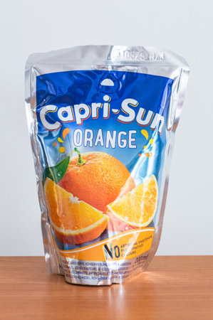 Pruszcz Gdanski, Poland - June 13, 2024: Capri-Sun orange drink.のeditorial素材