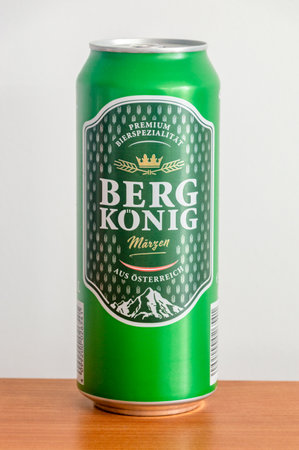 Pruszcz Gdanski, Poland - June 16, 2024: Can of Berg Konig Marzen beer.のeditorial素材