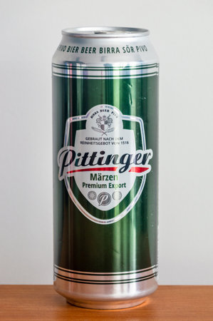 Pruszcz Gdanski, Poland - June 16, 2024: Can of Pittinger Marzen premium export beer.のeditorial素材