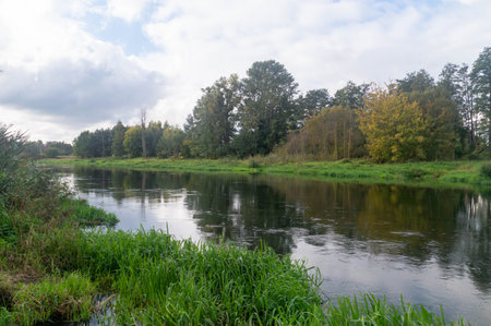 Bzura river in Sochaczew, Poland.の写真素材
