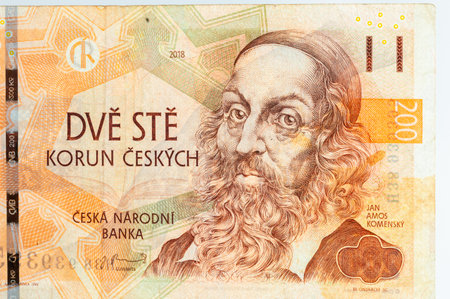 Portrait of Jan Amos Komensky on the 200 CZK note.の写真素材