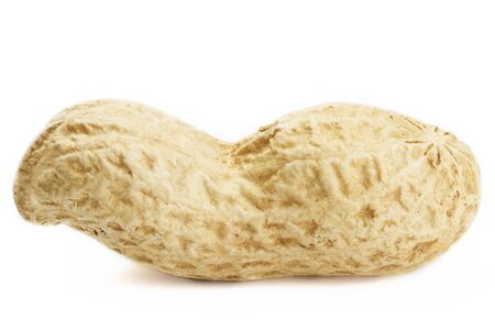 closeup of a peanut on white background