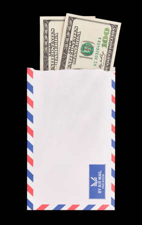 Two 100 dollar bills coming out of a ripped white envelope.の写真素材