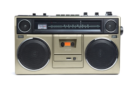 A stylish bronze boombox radio from the 1970's isolated on white.の写真素材