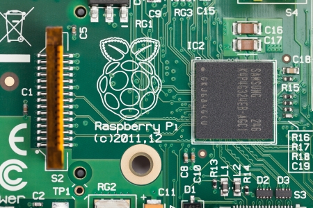 Taipei, Taiwan - January 10, 2013: This is a studio close-up overhead shot of a Raspberry Pi circuit...