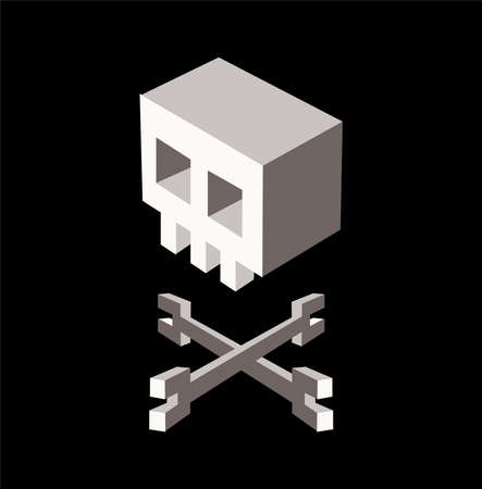 Vector illustration of 3d digital skull.のイラスト素材