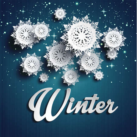 Paper snowflakes Merry Christmasのイラスト素材