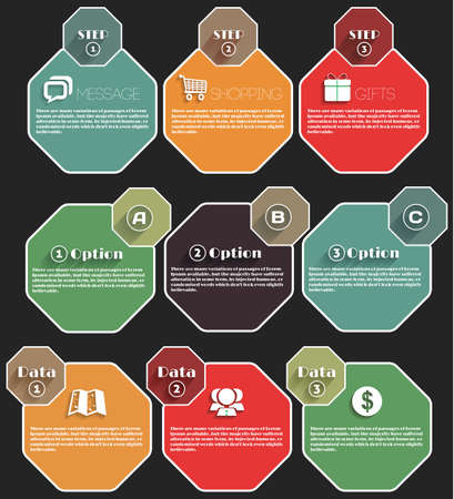 Flat infographics long shadow with step, option and dataのイラスト素材