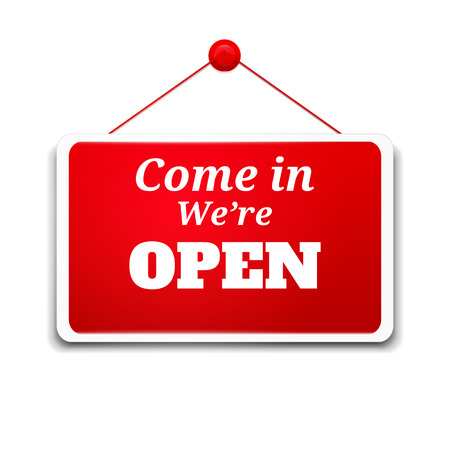 Shopping sign board come in we're openのイラスト素材