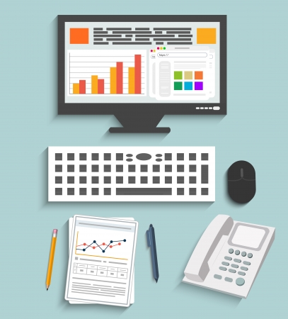Set of office and business work elements in flat designのイラスト素材