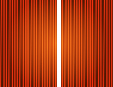 Curtain orange closed, open with light spots in a theaterのイラスト素材