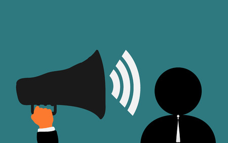 Hand holding a megaphone and manのイラスト素材