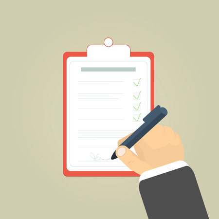 Businessman holding a clipboard and writing signatureのイラスト素材
