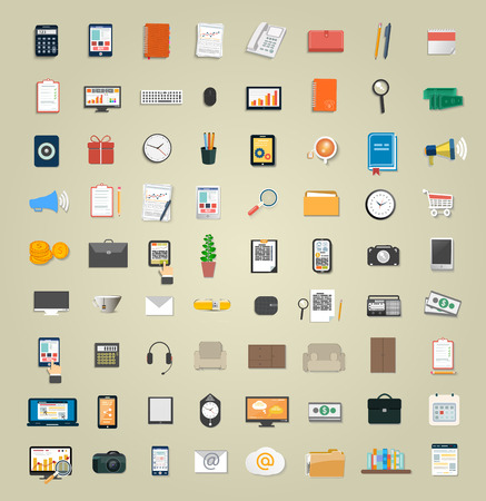 Set of various financial service items, business management symbol, marketing items and office equipmentのイラスト素材