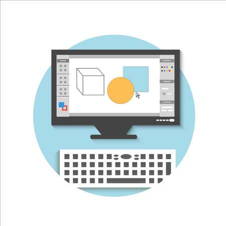 Computer monitor with the screen of the program for design and architecture in flat designのイラスト素材
