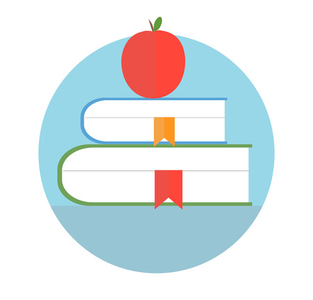Books with apple. Education concept in flat designのイラスト素材