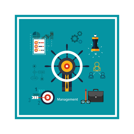 Icons for management concept, business tools. Concept of different icons in flat designのイラスト素材