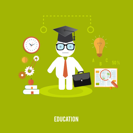 Student with cases goes to school. Education concept in flat designのイラスト素材