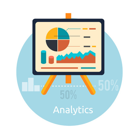 Stand with charts and parameters. Business concept of analyticsのイラスト素材