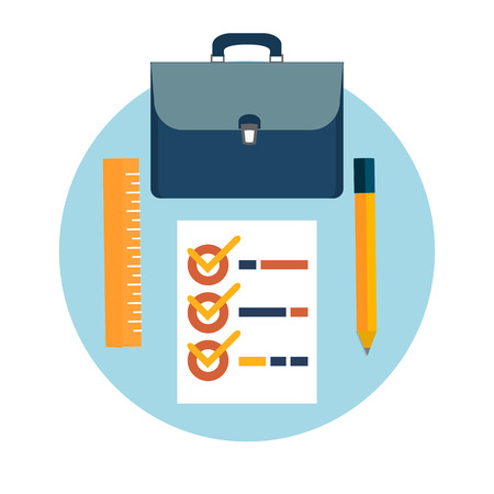 Briefcase, pencil and ruler icons. Business concept for office workers. Time to come to workのイラスト素材