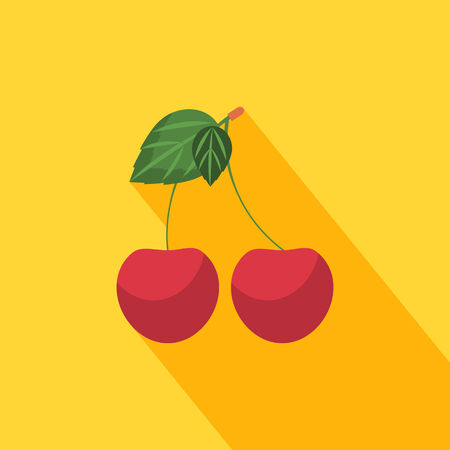Cherry icon with shadow in flat designのイラスト素材