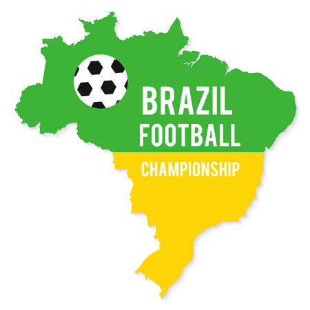 Brazil map in the colors of the flag with soccer ball and text of Brazil football championship 2014のイラスト素材
