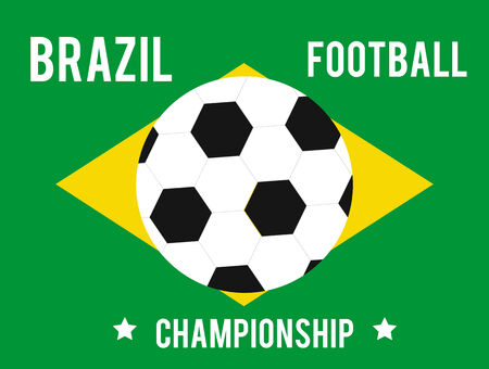 Brazil map in the colors of the flag with soccer ball and text of Brazil football championship のイラスト素材